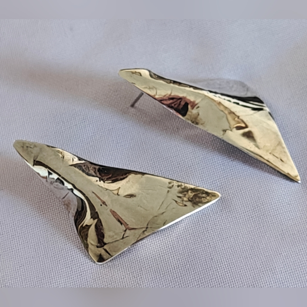 Vintage Modernist Sterling Silver Sculptured Triangle Earrings By LAC